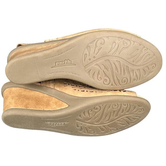 Earth Leather Wedge Sandals 11B Cascade Die Cut Boho Hook & Loop Travel Vacation - Picture 8 of 10